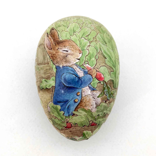 3-1/2" Peter Rabbit in Vegetable Patch Papier Mache Easter Egg Container ~ Germany